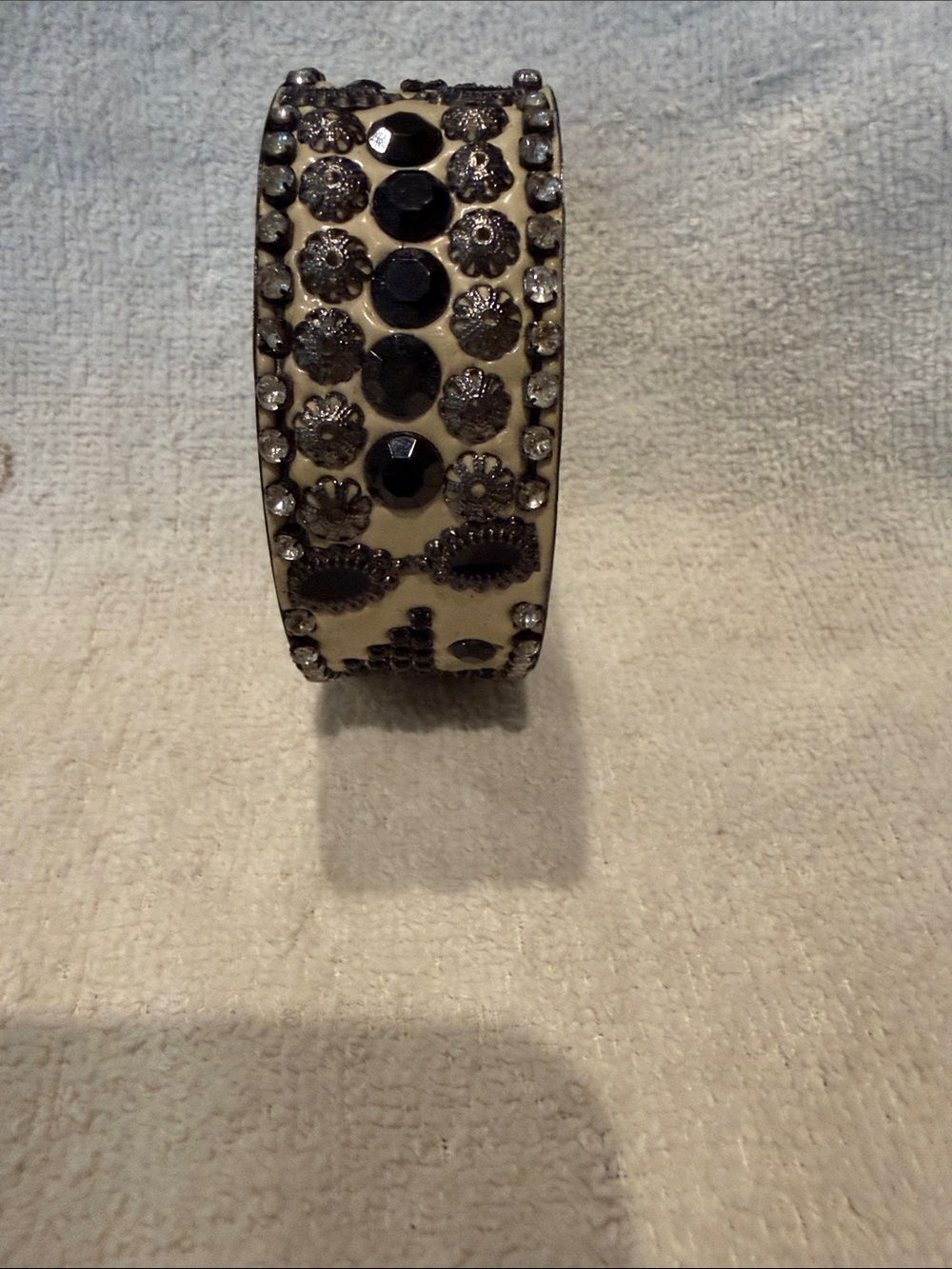 Ivory and Black Crystal-Accent Cuff Bracelet